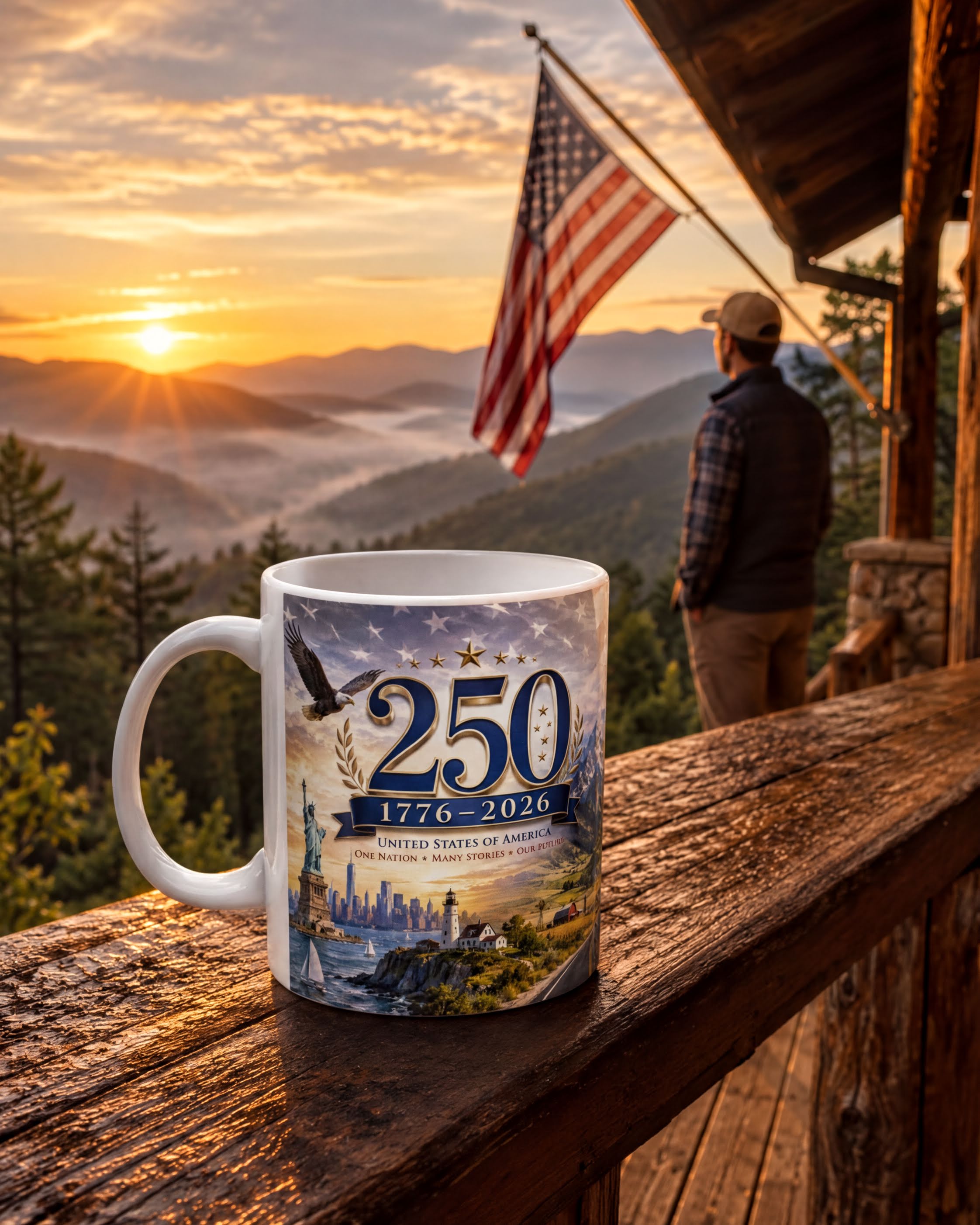 a coffee mug sitting on top of a wooden table
