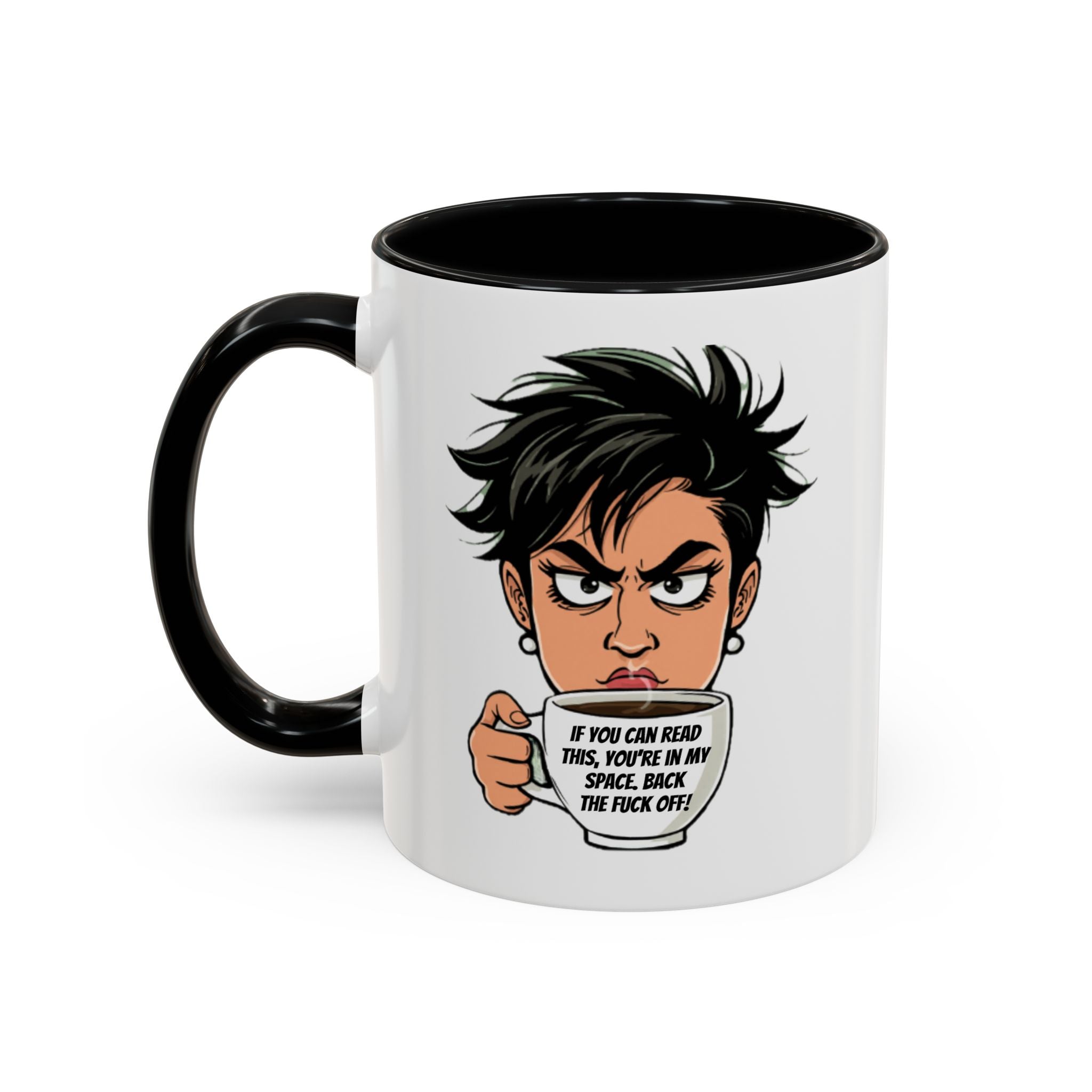 Funny Cartoon Coffee Mug, Cartoon Face Warning, 11 Oz Accent Ceramic