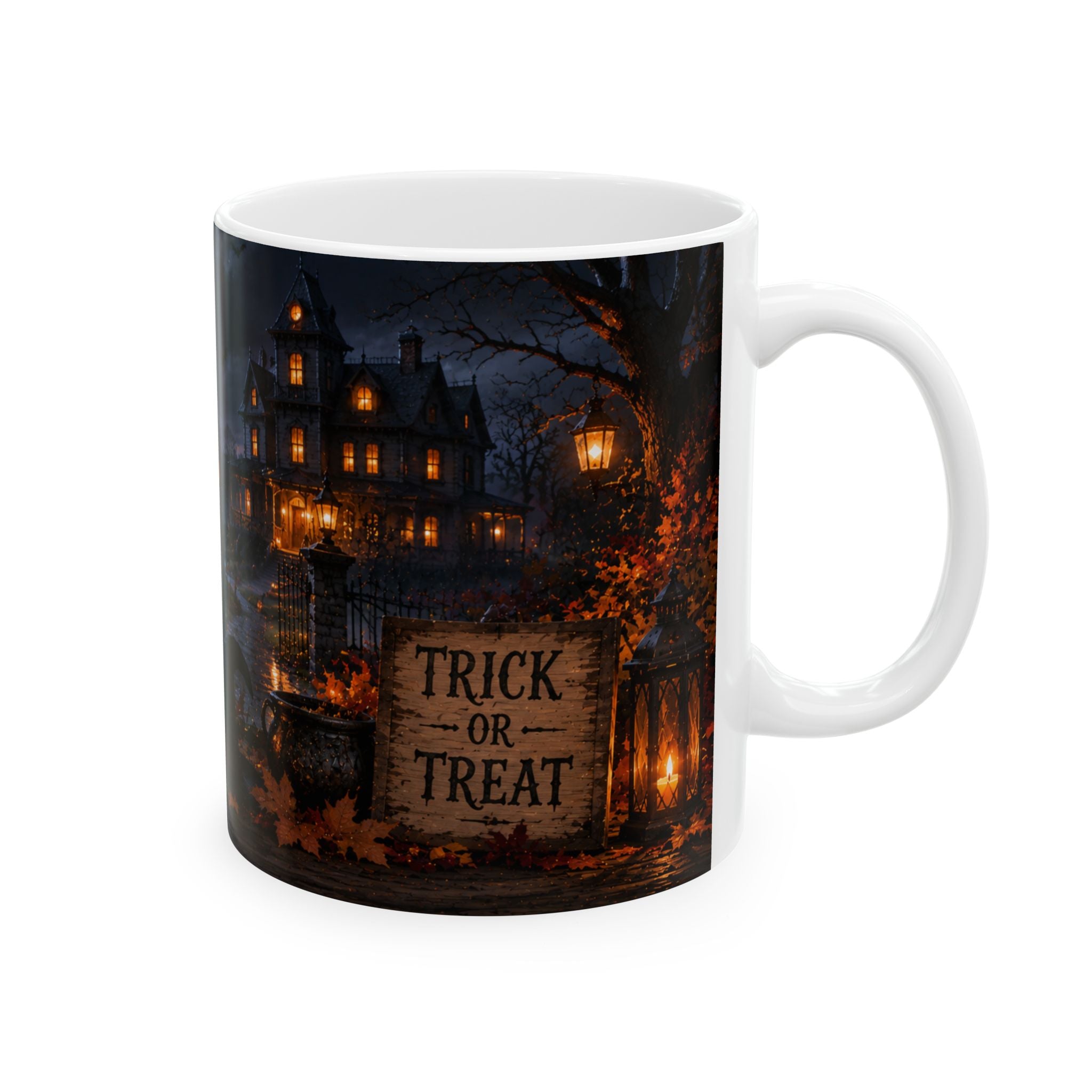 Halloween Pumpkin Night Ceramic Mug – Spooky Haunted House Jack-o'-Lantern Coffee Cup