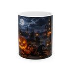 Halloween Pumpkin Night Ceramic Mug – Spooky Haunted House Jack-o'-Lantern Coffee Cup