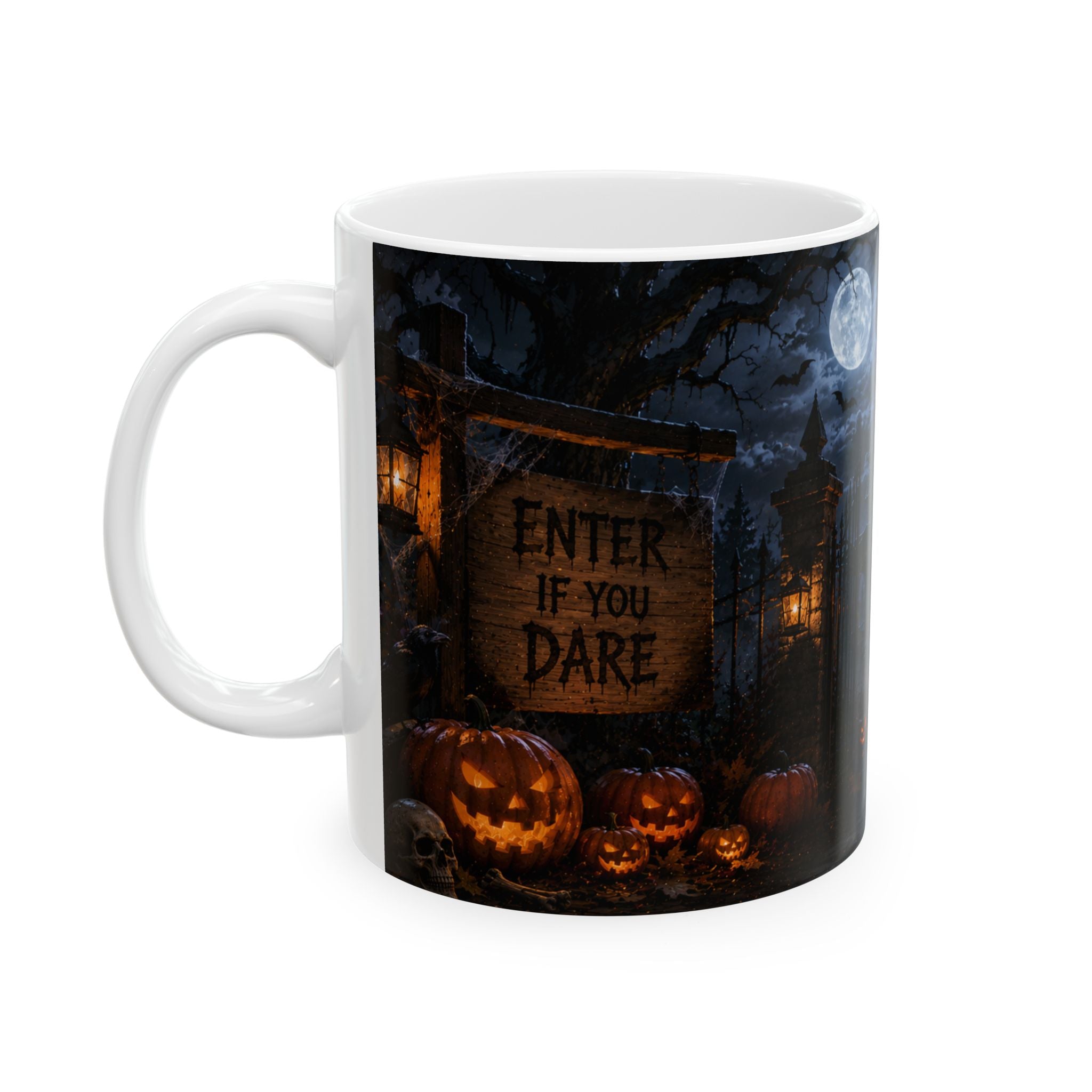 Haunted Mansion Halloween Ceramic Mug — Spooky Night Scene (11oz & 15oz)