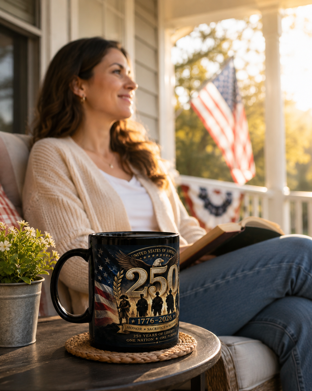 Military Celebration Mug – Glossy Black Ceramic Coffee Cup with Bold Print
