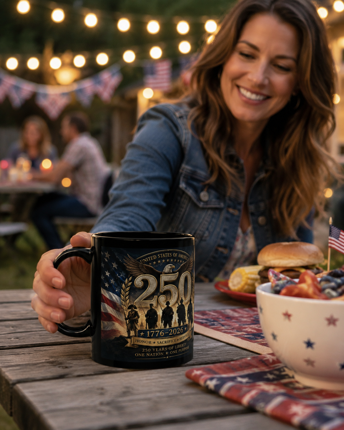 Military Celebration Mug – Glossy Black Ceramic Coffee Cup with Bold Print