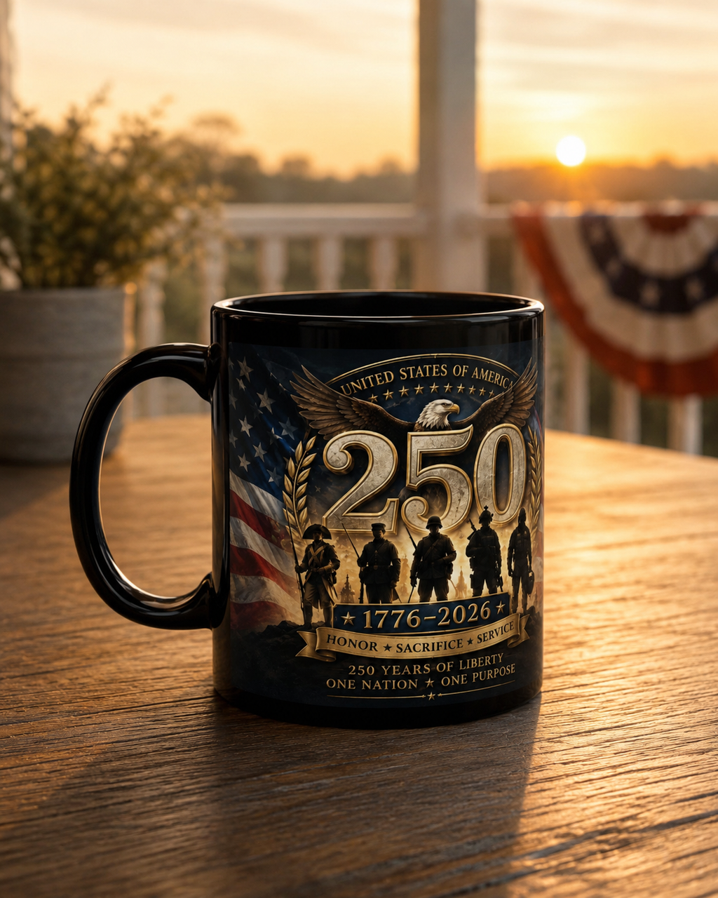 Military Celebration Mug – Glossy Black Ceramic Coffee Cup with Bold Print