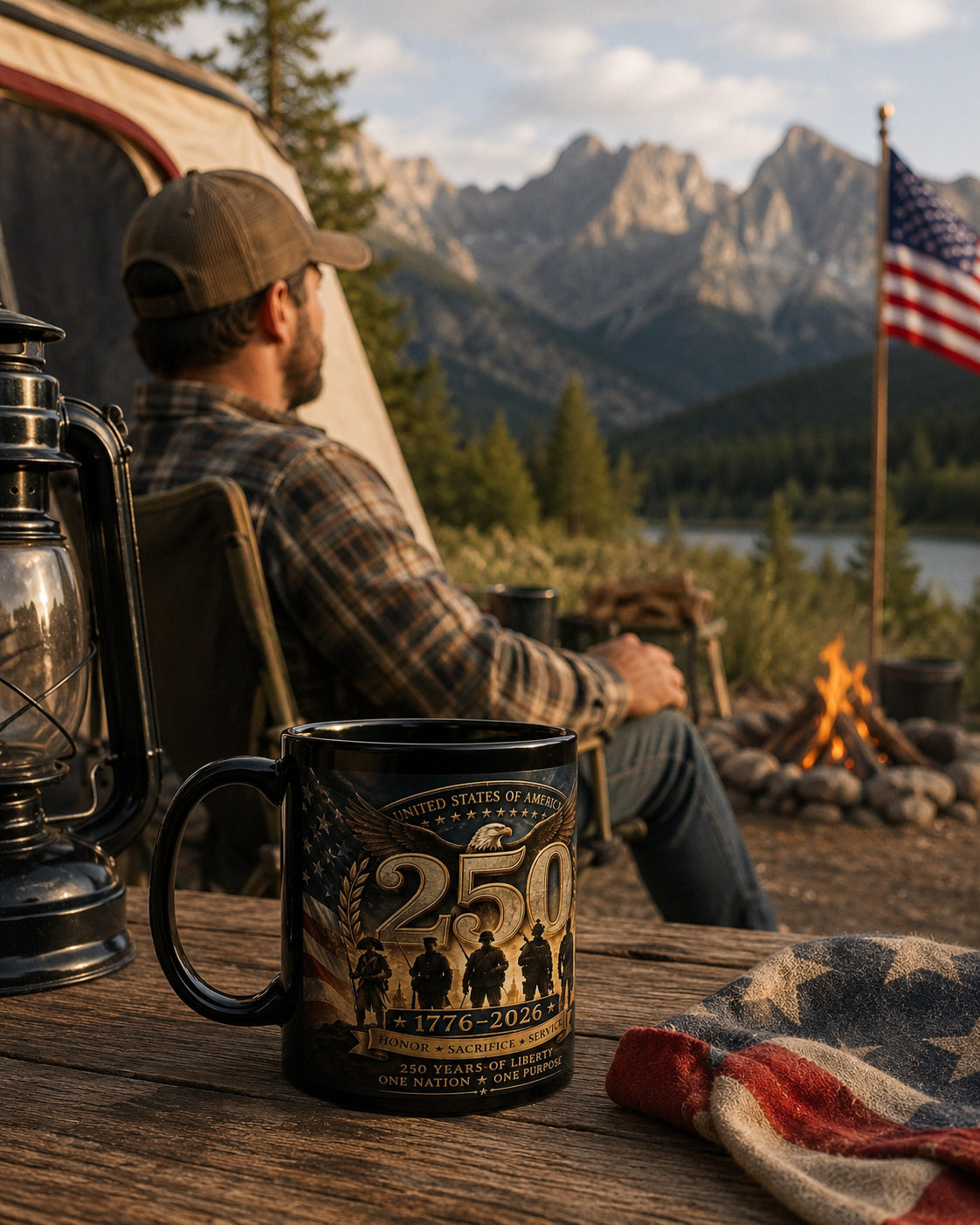 Military Celebration Mug – Glossy Black Ceramic Coffee Cup with Bold Print