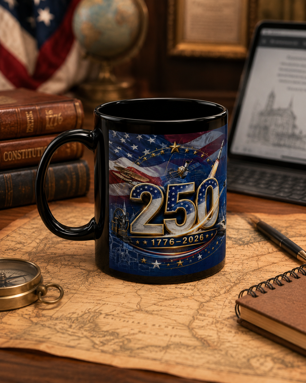 Anniversary Ceramic Mug - 250 Year Celebration Gift | Black Glossy Coffee Cup
