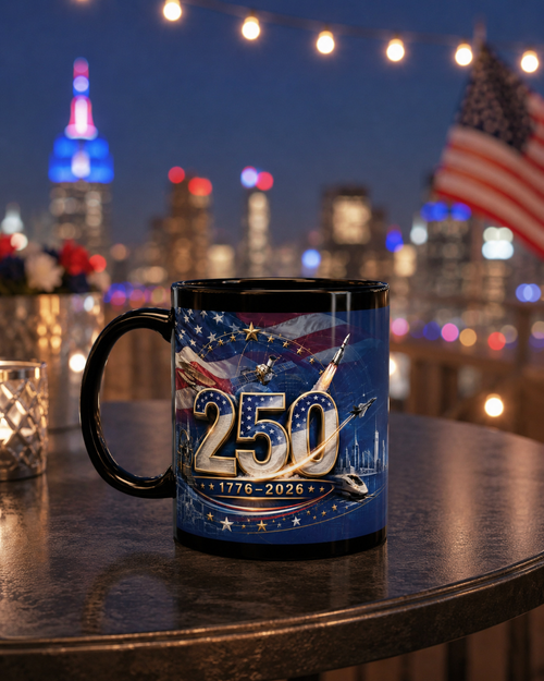 Anniversary Ceramic Mug - 250 Year Celebration Gift | Black Glossy Coffee Cup