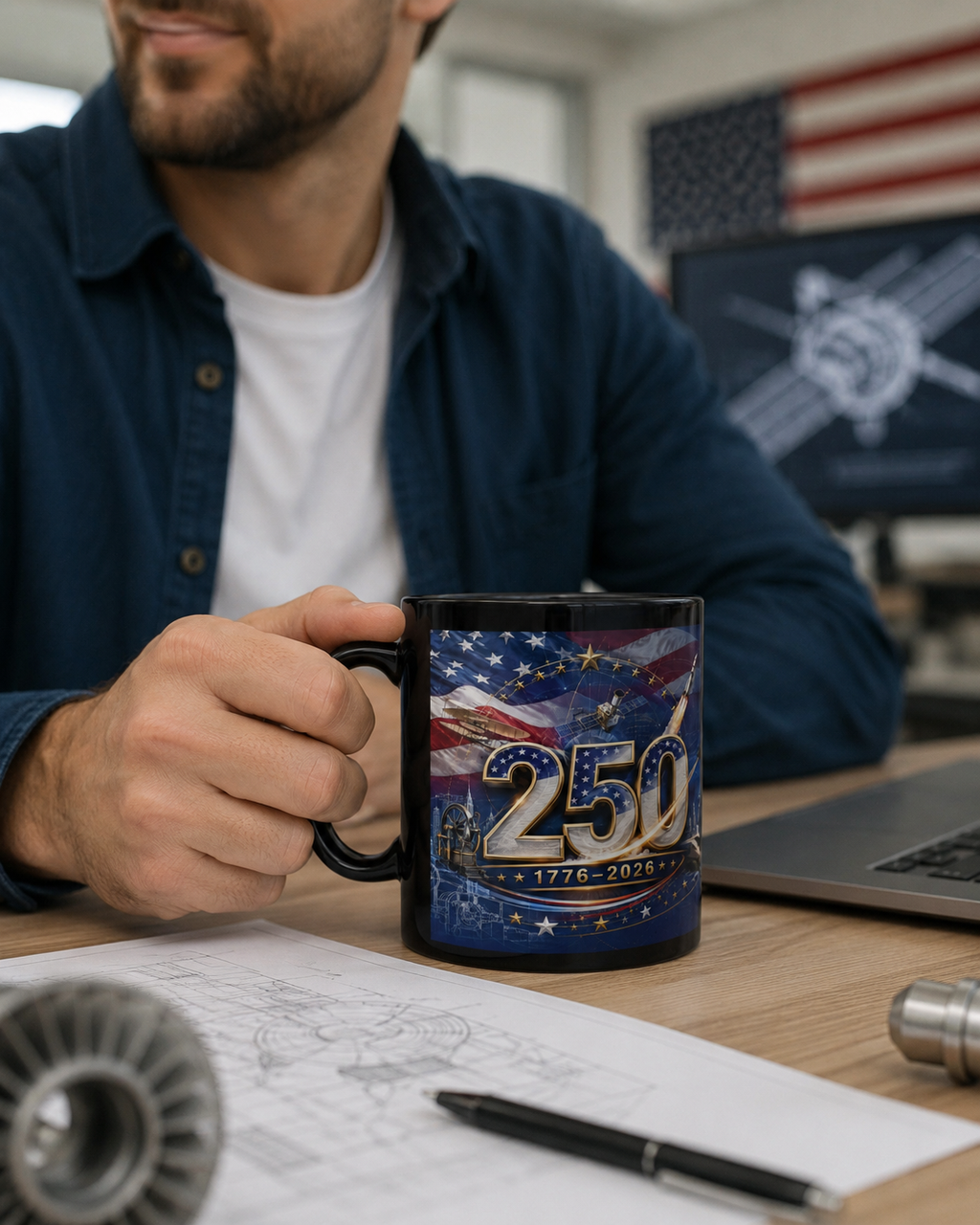 Anniversary Ceramic Mug - 250 Year Celebration Gift | Black Glossy Coffee Cup