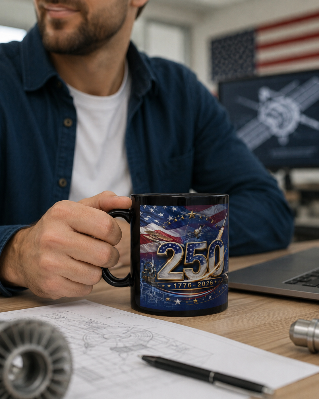 Anniversary Ceramic Mug - 250 Year Celebration Gift | Black Glossy Coffee Cup