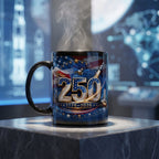 Anniversary Ceramic Mug - 250 Year Celebration Gift | Black Glossy Coffee Cup