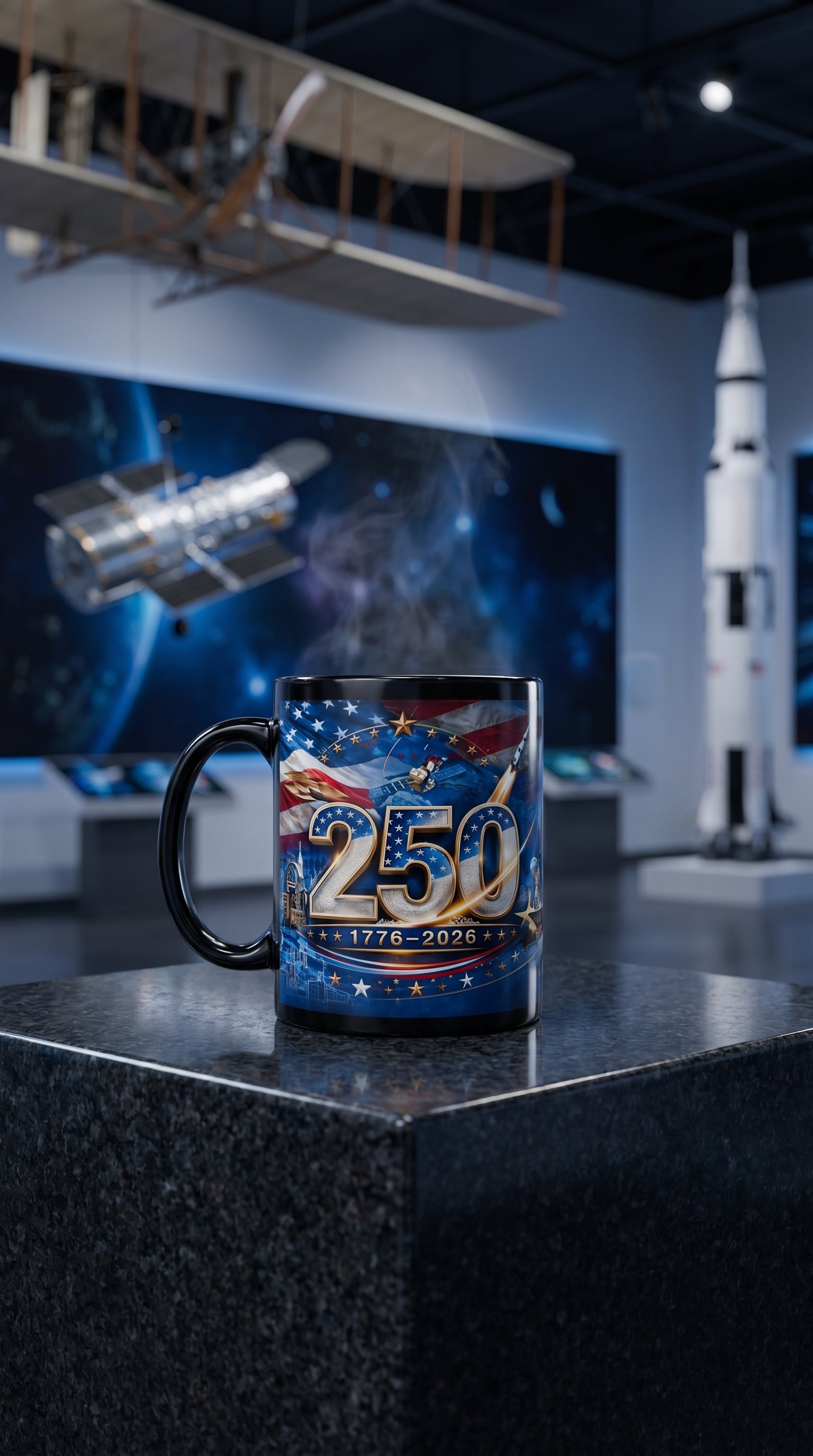 Anniversary Ceramic Mug - 250 Year Celebration Gift | Black Glossy Coffee Cup