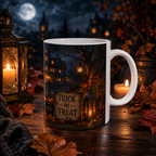 Halloween Pumpkin Night Ceramic Mug – Spooky Haunted House Jack-o'-Lantern Coffee Cup