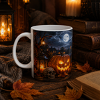 Halloween Pumpkin Night Ceramic Mug – Spooky Haunted House Jack-o'-Lantern Coffee Cup