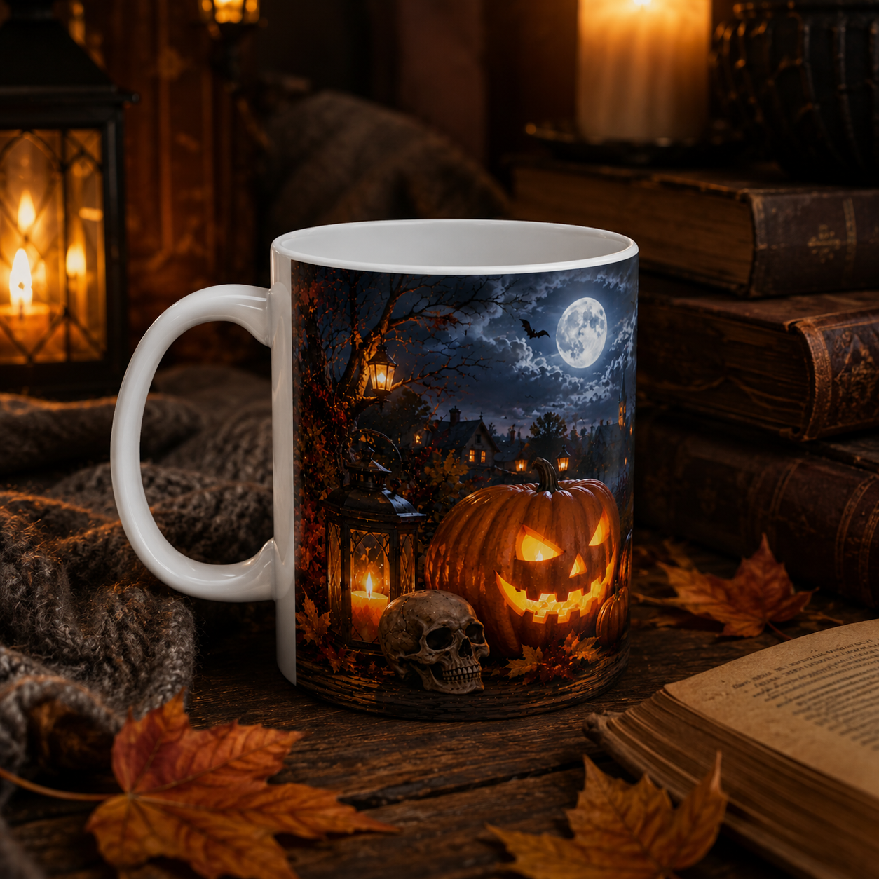 Halloween Pumpkin Night Ceramic Mug – Spooky Haunted House Jack-o'-Lantern Coffee Cup