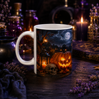 Halloween Pumpkin Night Ceramic Mug – Spooky Haunted House Jack-o'-Lantern Coffee Cup