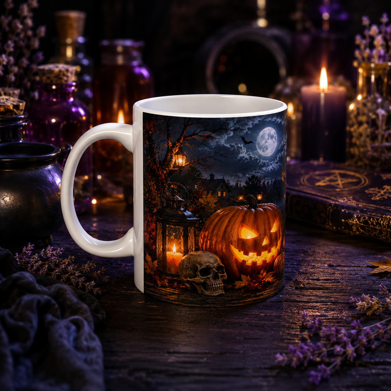Halloween Pumpkin Night Ceramic Mug – Spooky Haunted House Jack-o'-Lantern Coffee Cup