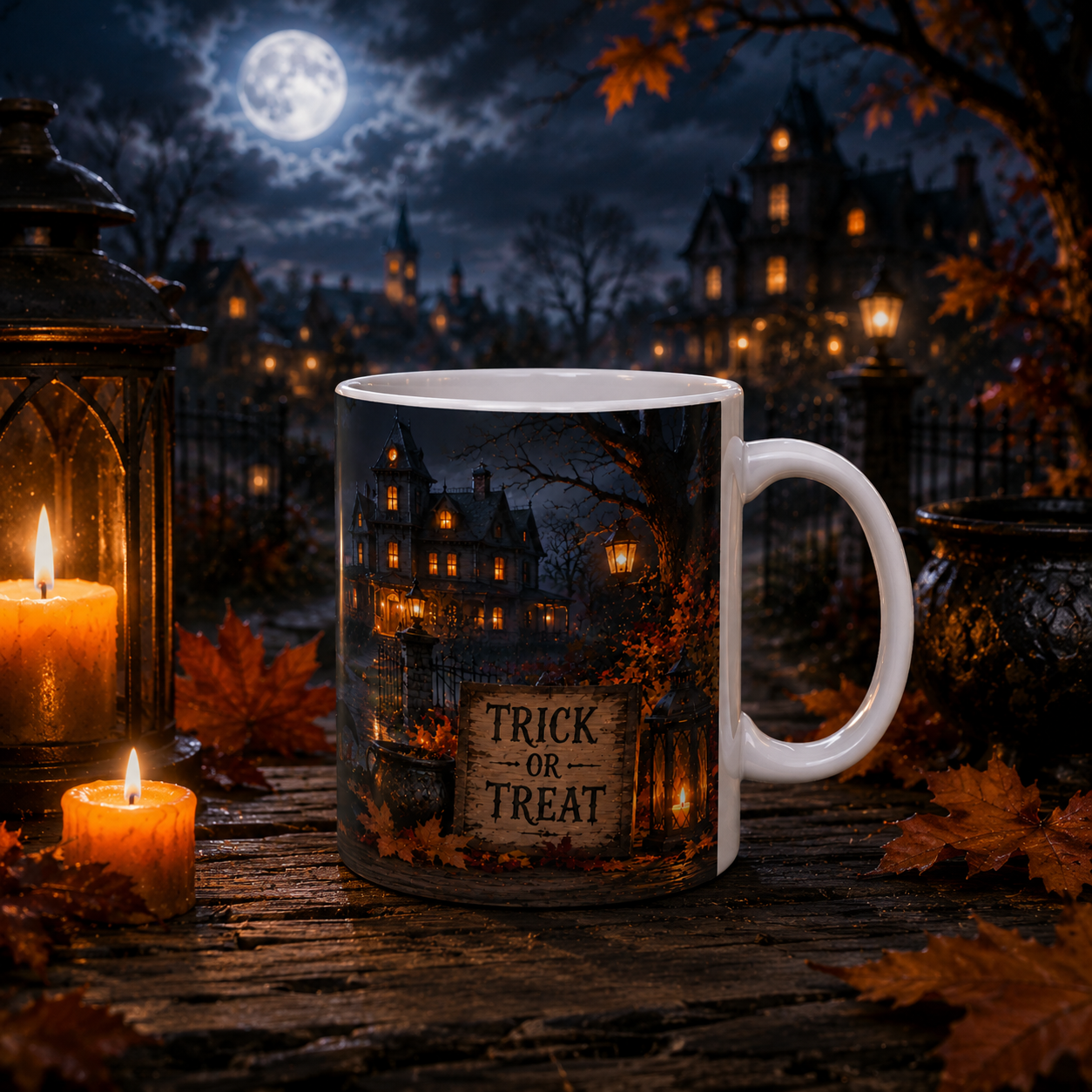 Halloween Pumpkin Night Ceramic Mug – Spooky Haunted House Jack-o'-Lantern Coffee Cup