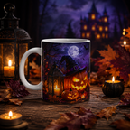 Jack-o'-Lantern Haunted Castle Mug | Halloween Pumpkin Scene Ceramic Mug