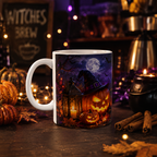Jack-o'-Lantern Haunted Castle Mug | Halloween Pumpkin Scene Ceramic Mug