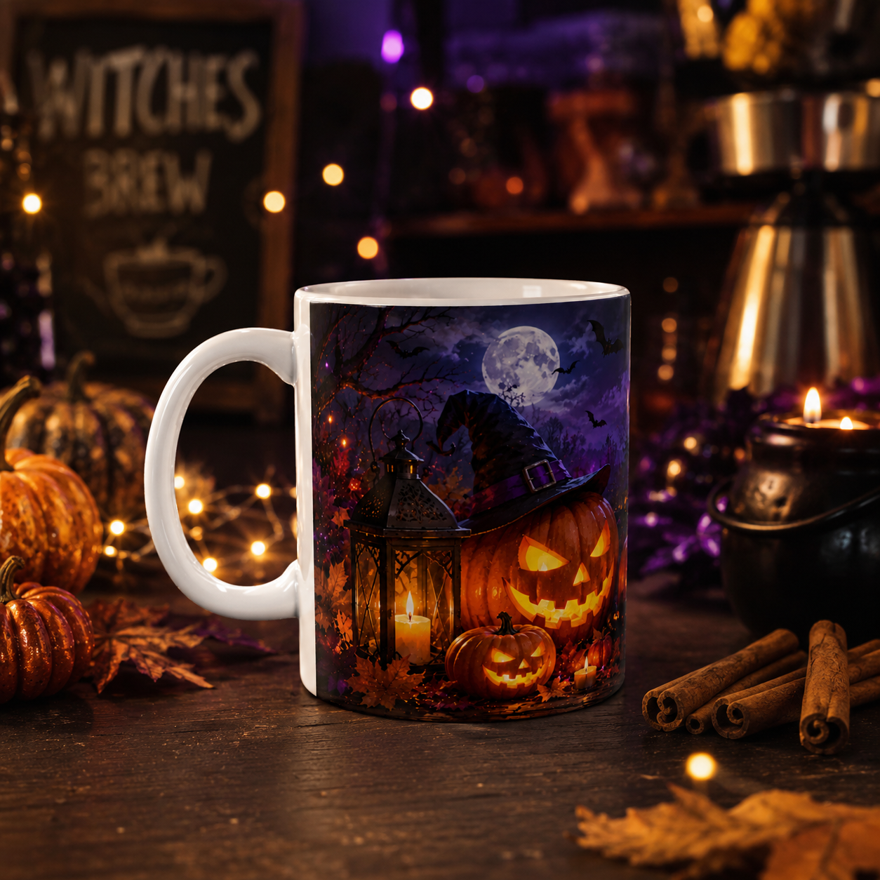 Jack-o'-Lantern Haunted Castle Mug | Halloween Pumpkin Scene Ceramic Mug
