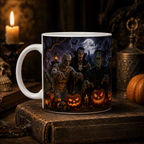 Halloween Monster Mug — Spooky Frankenstein & Jack-O'-Lantern Ceramic Coffee Cup (11oz/15oz)