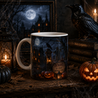 Haunted Mansion Halloween Ceramic Mug — Spooky Night Scene (11oz & 15oz)