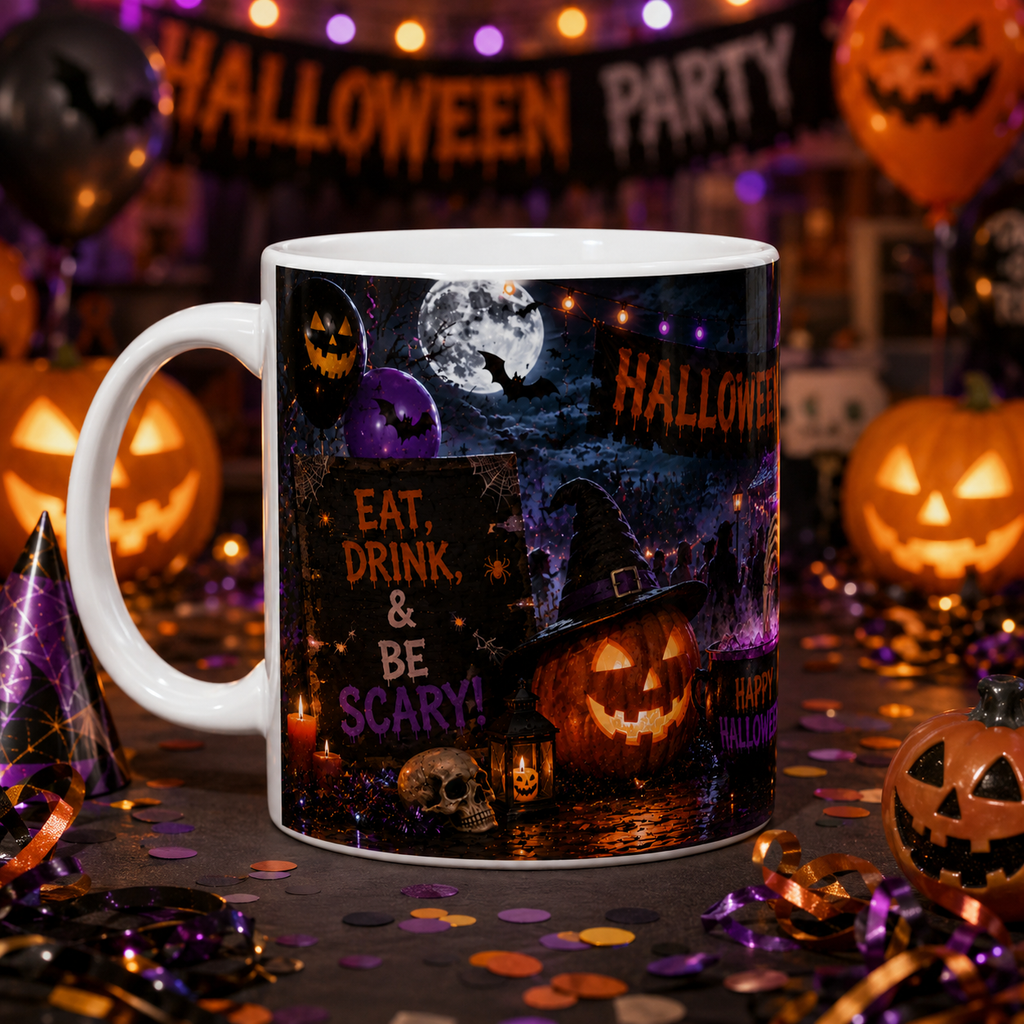 Halloween Party Ceramic Mug — Happy Halloween Jack-o'-Lantern Coffee Cup (11oz & 15oz)
