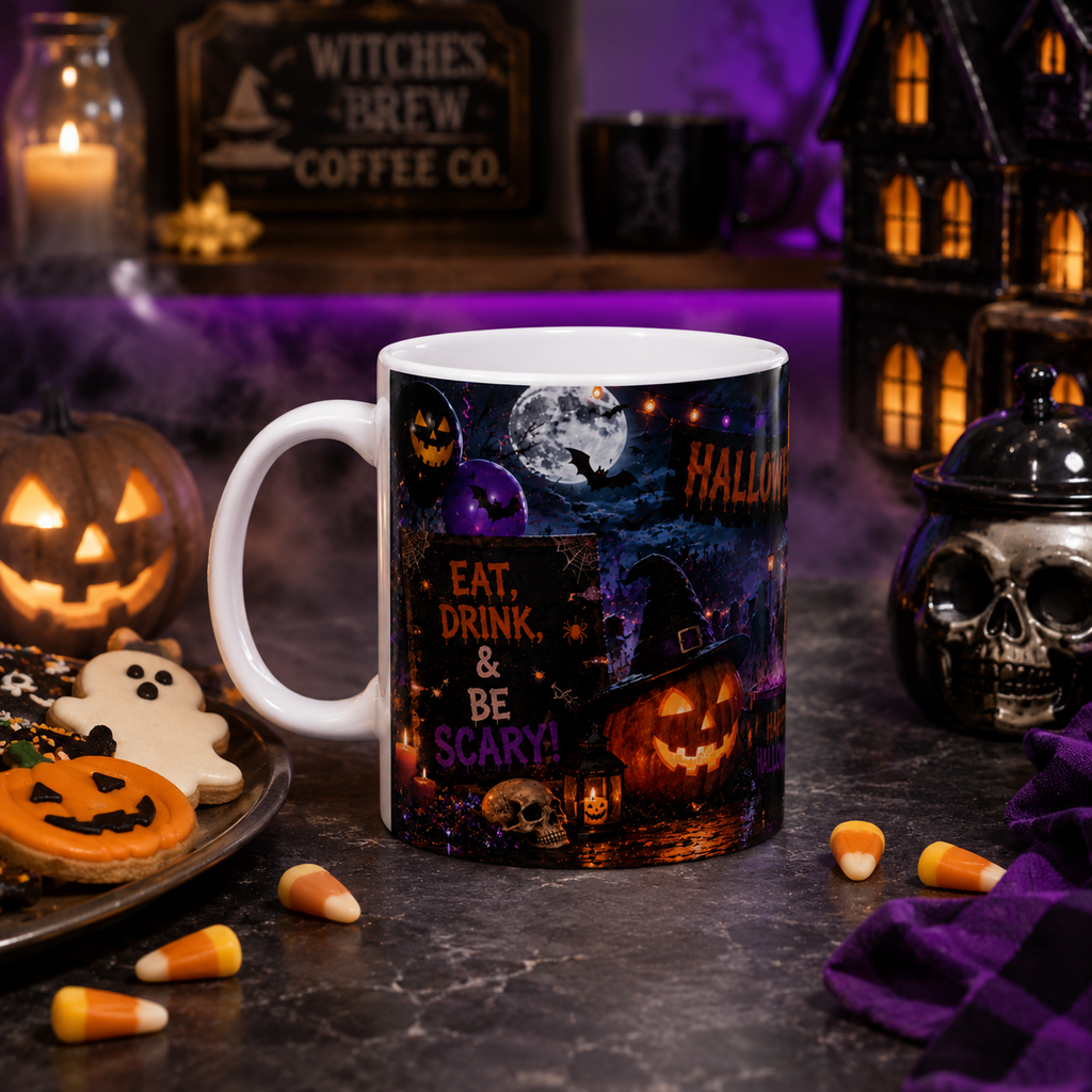 Halloween Party Ceramic Mug — Happy Halloween Jack-o'-Lantern Coffee Cup (11oz & 15oz)
