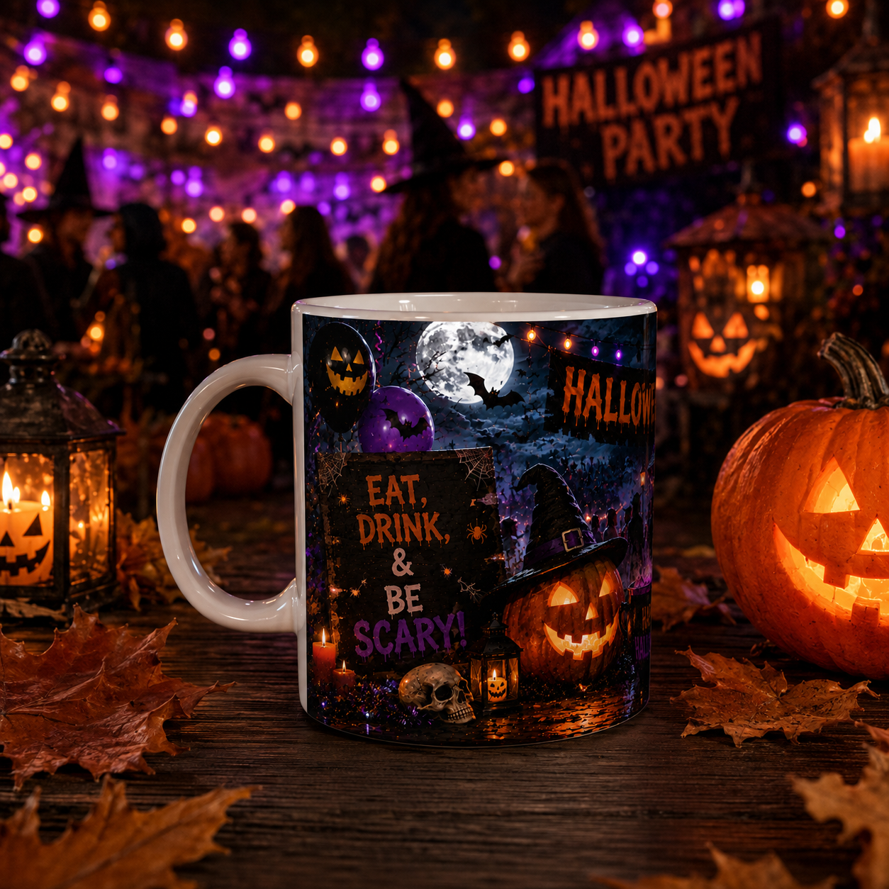 Halloween Party Ceramic Mug — Happy Halloween Jack-o'-Lantern Coffee Cup (11oz & 15oz)