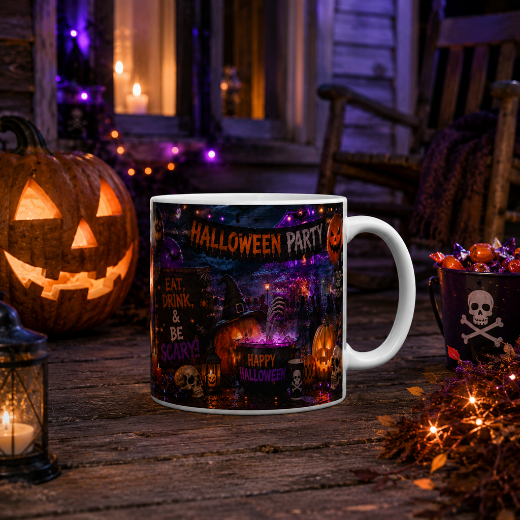 Halloween Party Ceramic Mug — Happy Halloween Jack-o'-Lantern Coffee Cup (11oz & 15oz)
