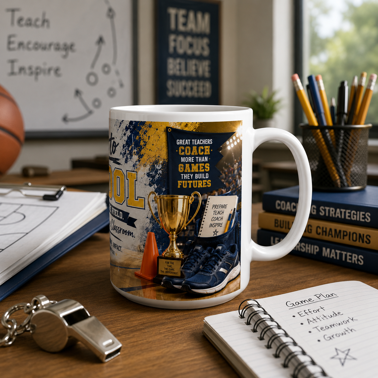 Teacher Coach Mug, Back To School, Leading In Classroom, 11 Oz, 15 Oz