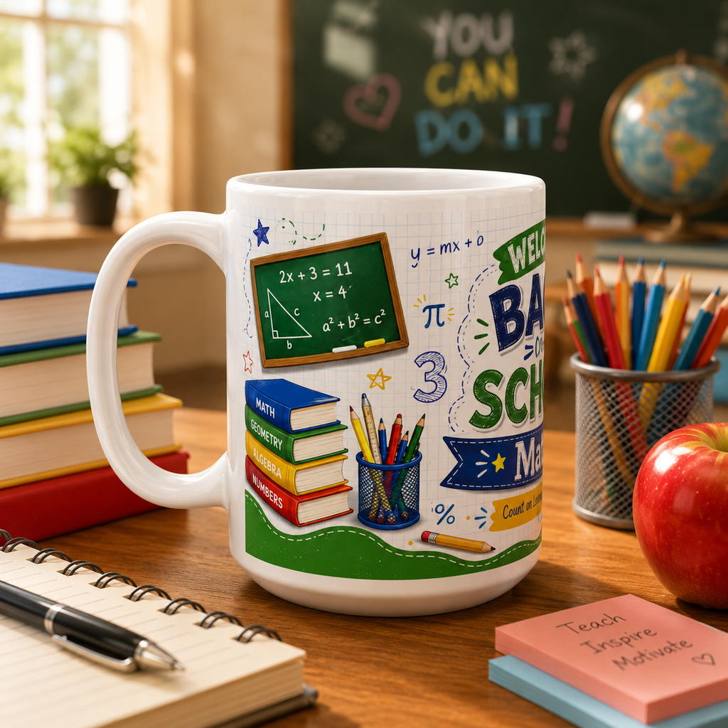 Welcome Back to School Math Student Ceramic Mug — Student Classroom Coffee Cup (11oz/15oz)