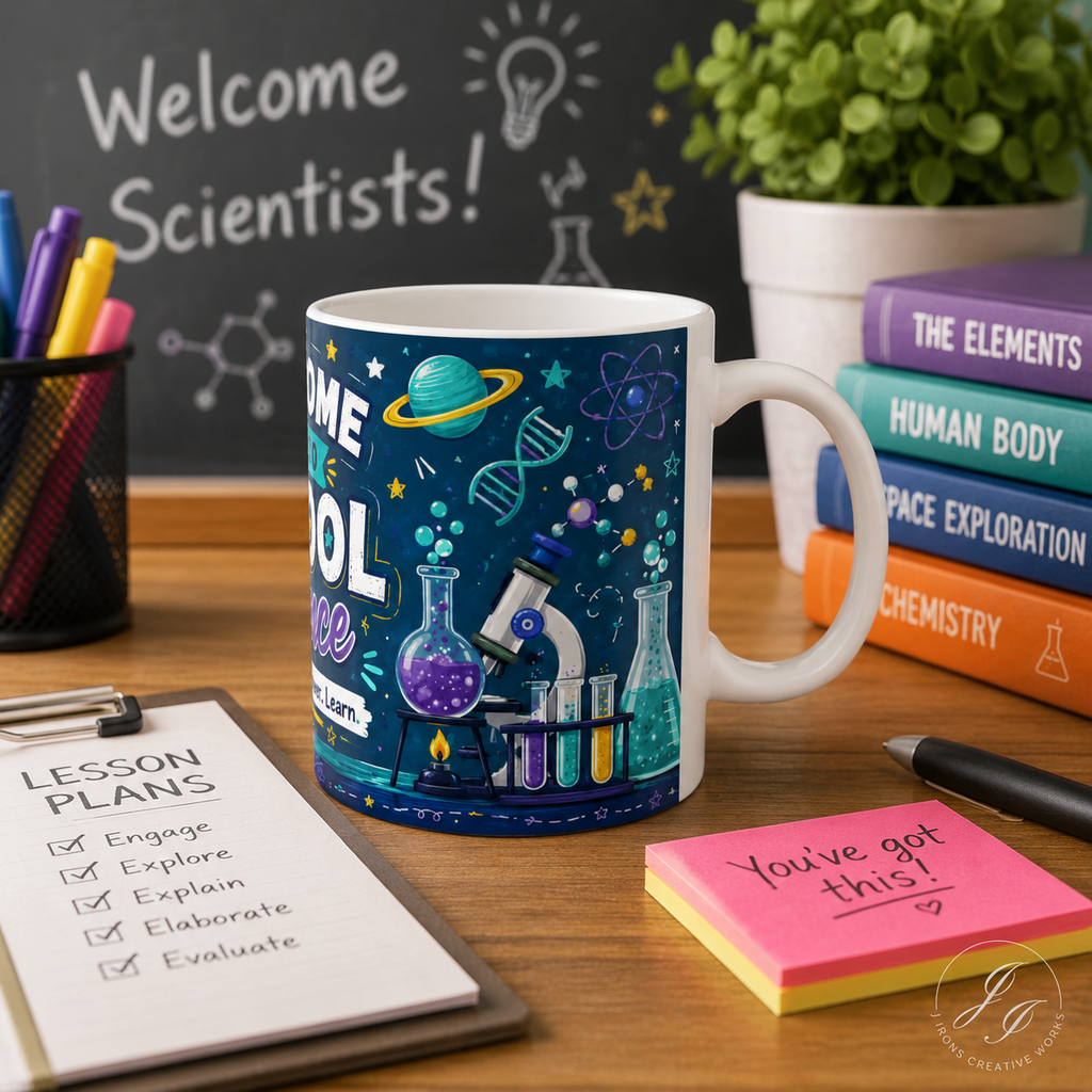 Welcome Back to School Science Student Mug — 'Experiment. Discover. Learn.' Ceramic Coffee Cup (11oz/15oz)