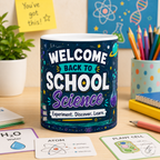 Welcome Back to School Science Student Mug — 'Experiment. Discover. Learn.' Ceramic Coffee Cup (11oz/15oz)