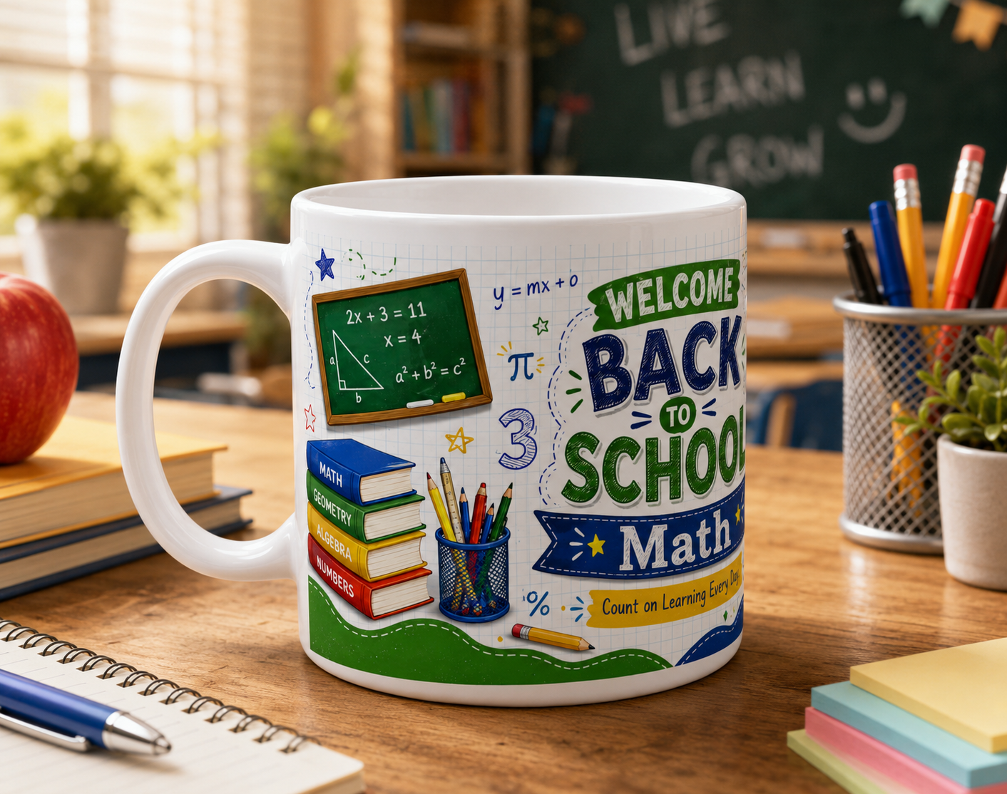 Welcome Back to School Math Student Ceramic Mug — Student Classroom Coffee Cup (11oz/15oz)