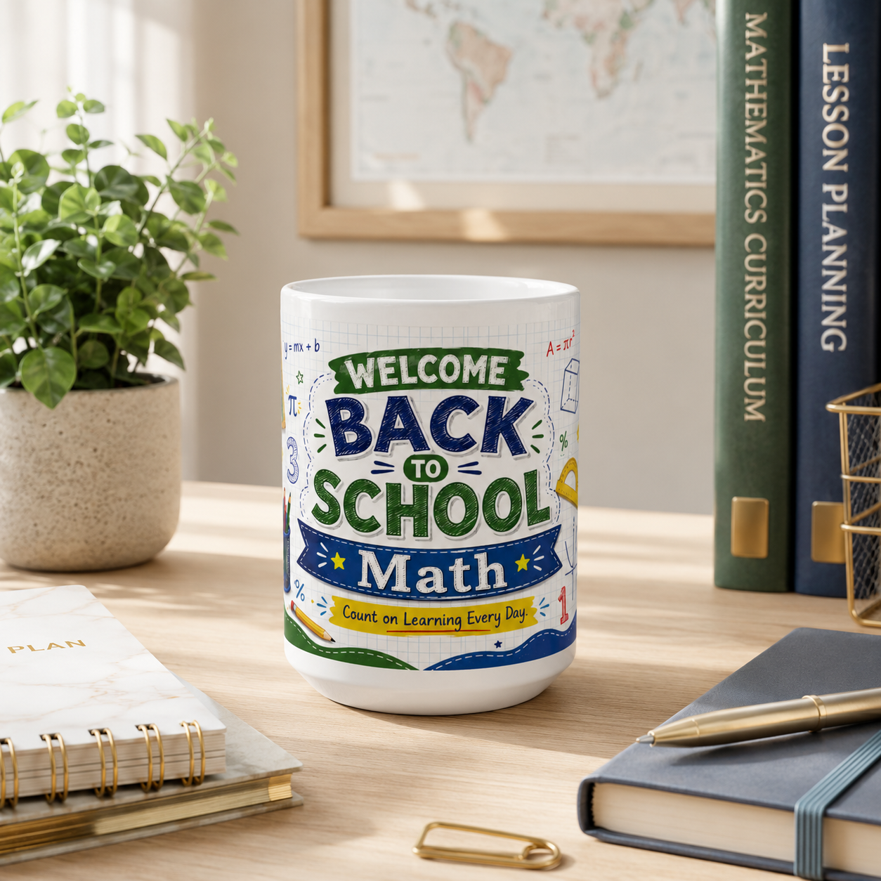Welcome Back to School Math Student Ceramic Mug — Student Classroom Coffee Cup (11oz/15oz)