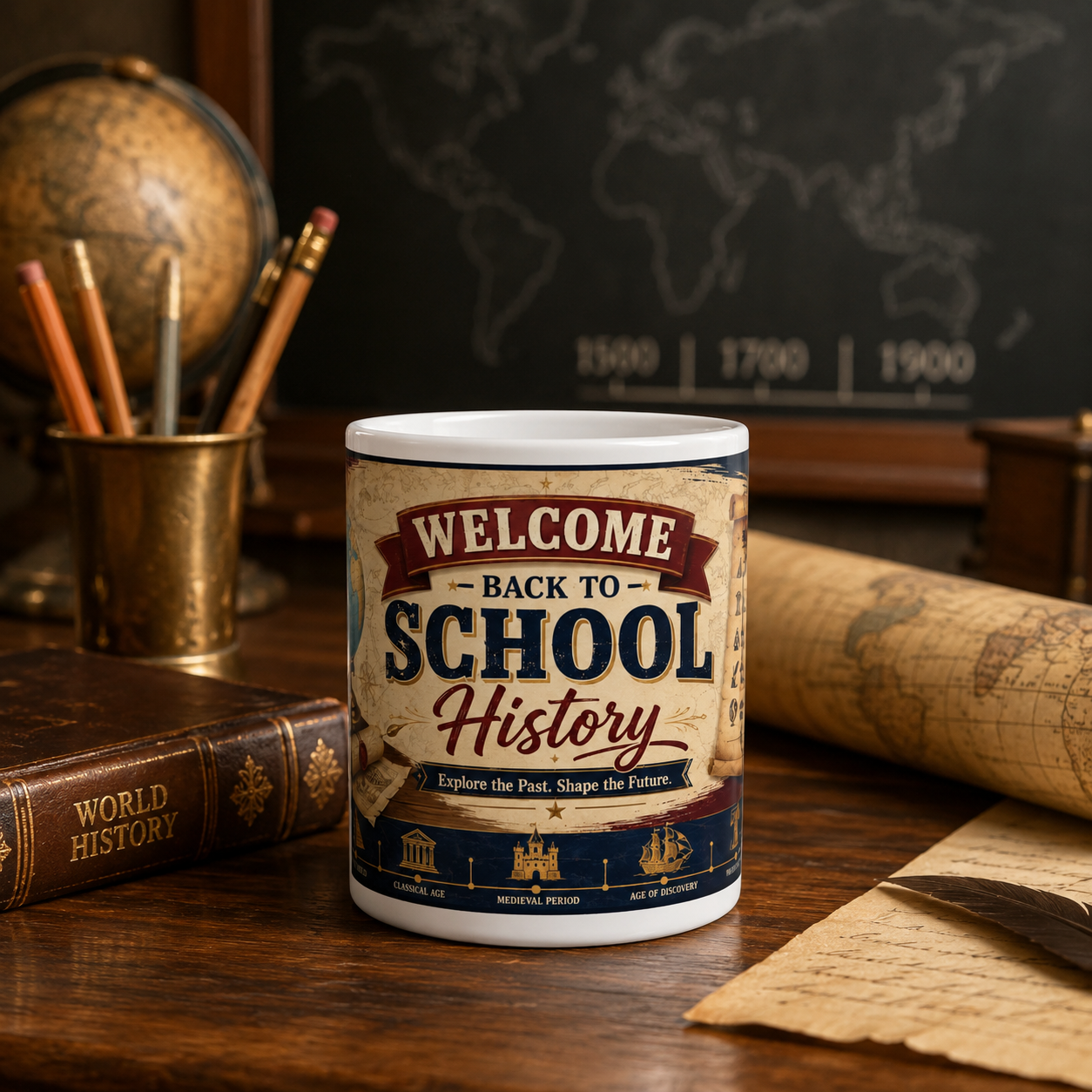 History Student Coffee Mug – “Welcome Back to School: Explore the Past, Shape the Future” Ceramic Mug