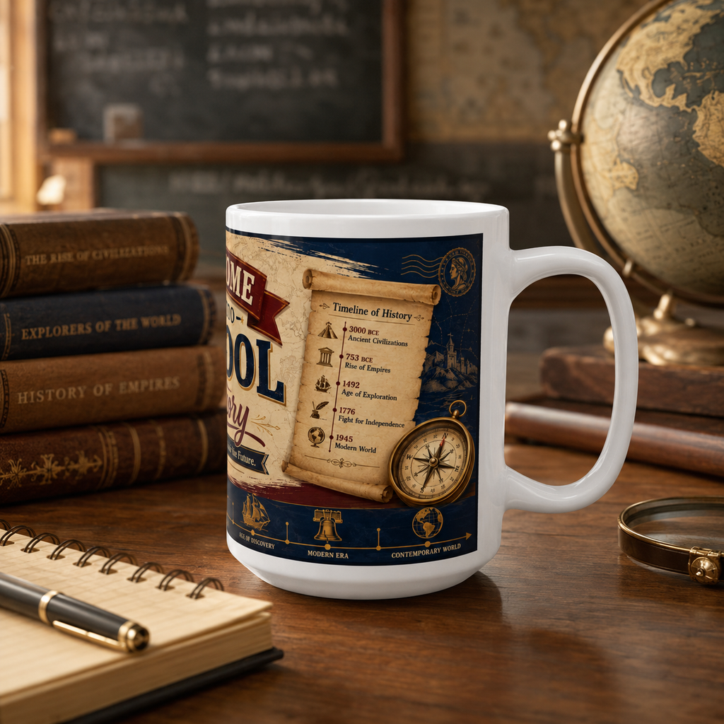 History Student Coffee Mug – “Welcome Back to School: Explore the Past, Shape the Future” Ceramic Mug