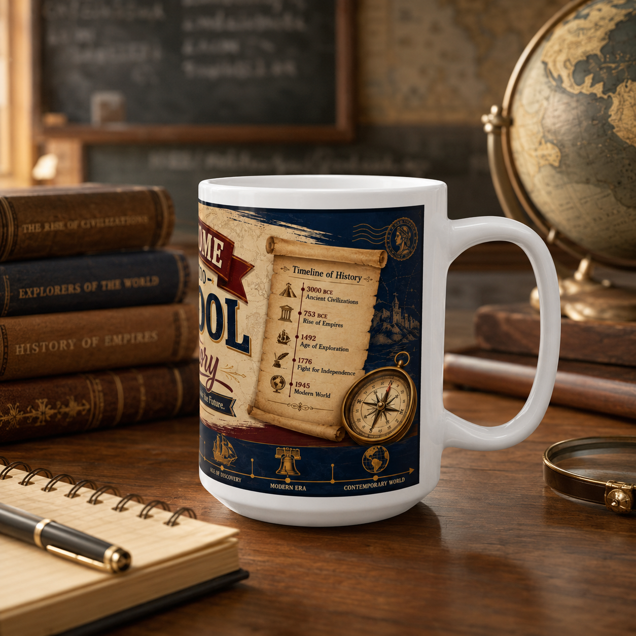 History Student Coffee Mug – “Welcome Back to School: Explore the Past, Shape the Future” Ceramic Mug