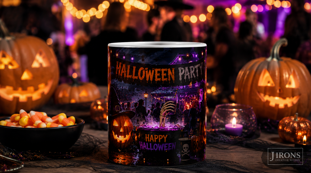 Halloween Party Ceramic Mug — Happy Halloween Jack-o'-Lantern Coffee Cup (11oz & 15oz)