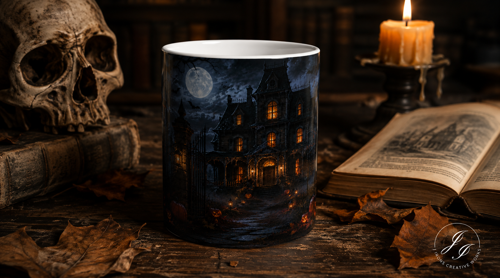 Haunted Mansion Halloween Ceramic Mug — Spooky Night Scene (11oz & 15oz)