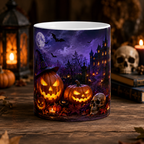 Jack-o'-Lantern Haunted Castle Mug | Halloween Pumpkin Scene Ceramic Mug