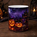 Jack-o'-Lantern Haunted Castle Mug | Halloween Pumpkin Scene Ceramic Mug
