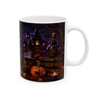 Halloween Black Cat Ceramic Mug (11oz & 15oz) - Witch Hat, Spooky Night Design