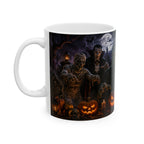 Halloween Monster Mug — Spooky Frankenstein & Jack-O'-Lantern Ceramic Coffee Cup (11oz/15oz)