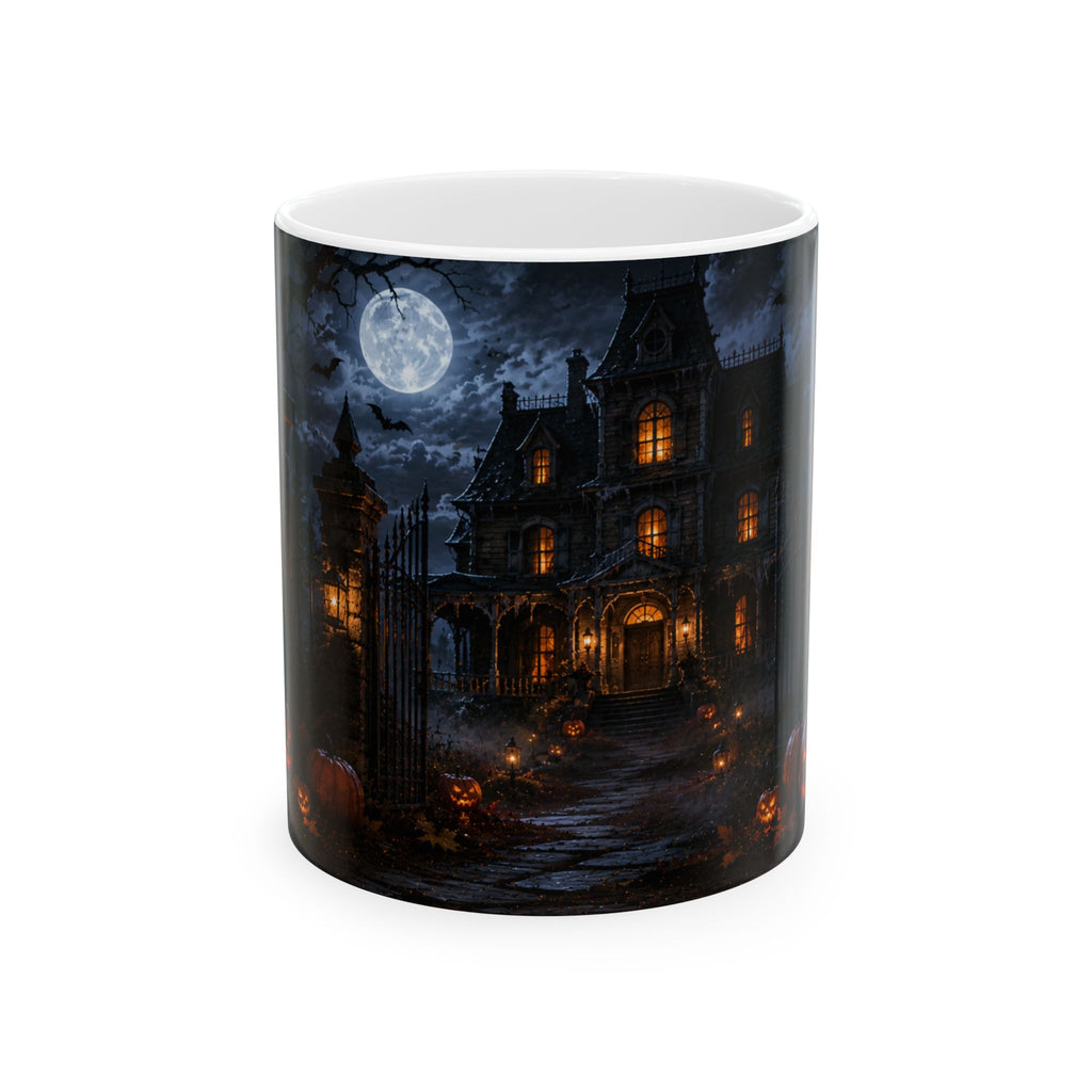 Haunted Mansion Halloween Ceramic Mug — Spooky Night Scene (11oz & 15oz)