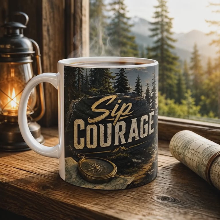 Inspirational Ceramic Mug — "Sip Courage, Exhale Doubt" (11oz & 15oz)