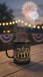 Military Celebration Mug – Glossy Black Ceramic Coffee Cup with Bold Print