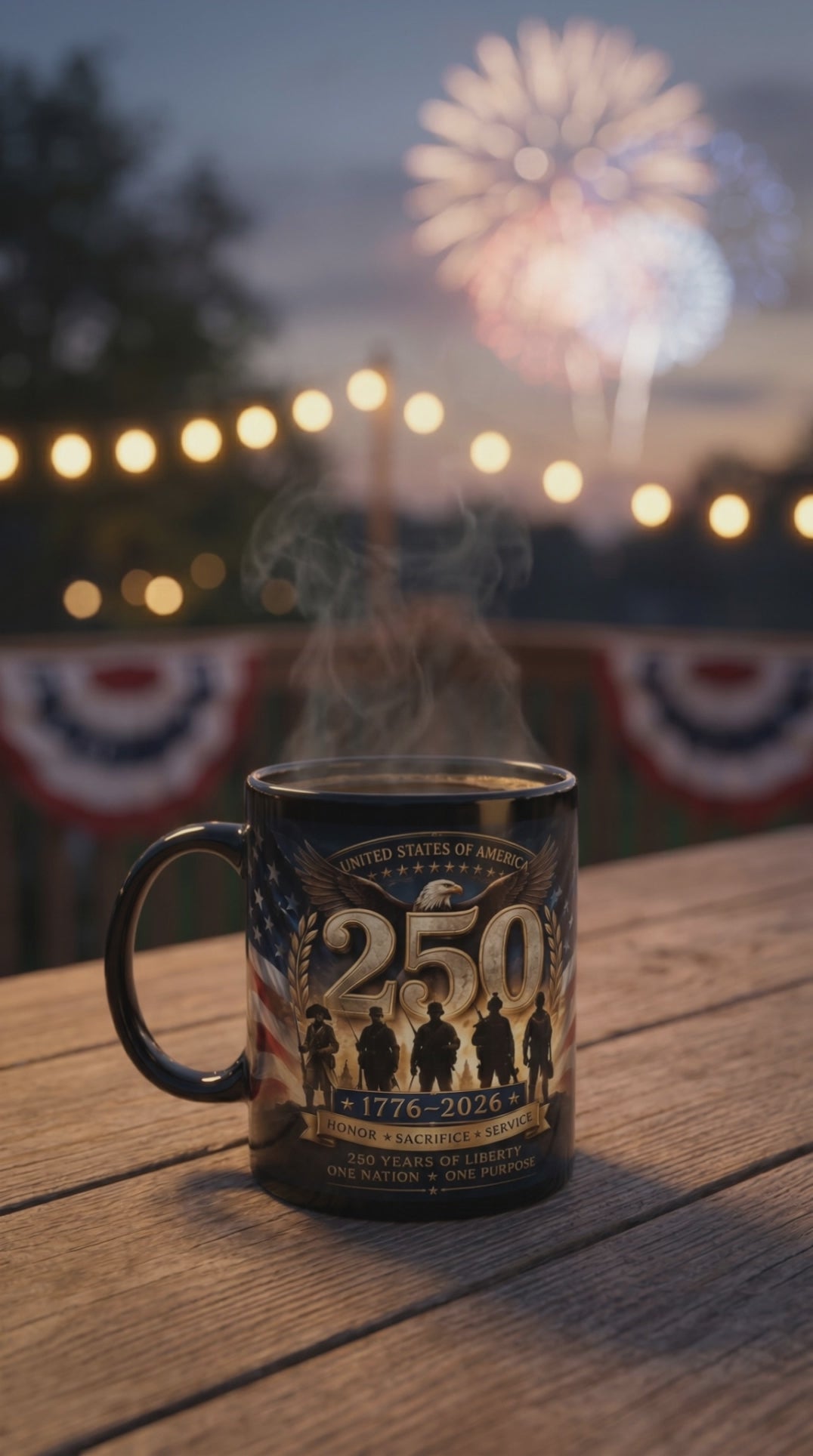 Military Celebration Mug – Glossy Black Ceramic Coffee Cup with Bold Print